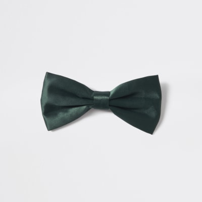 Dark green satin bow tie River Island