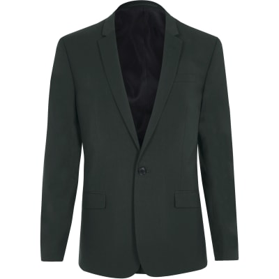 Dark green skinny fit suit jacket