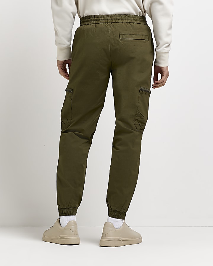 Dark green slim fit zip pocket cargo trousers