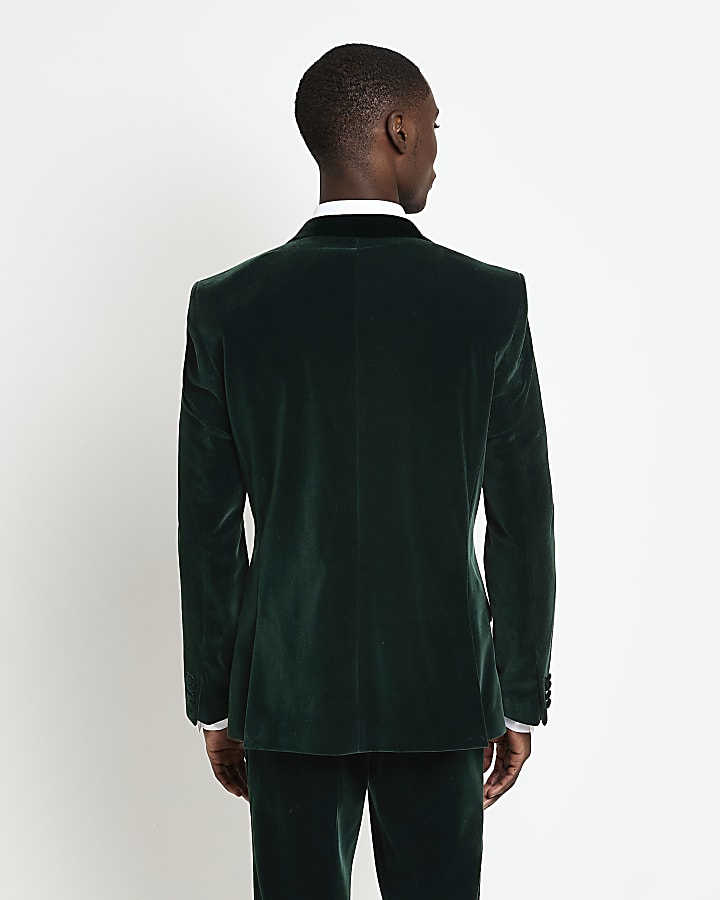 Dark Green Velvet Tuxedo Slim Suit Jacket