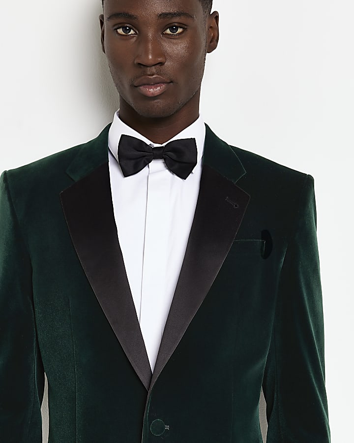 Dark Green Velvet Tuxedo Slim Suit Jacket