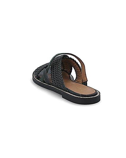 360 degree animation of product Dark green woven strap flat mules frame-7