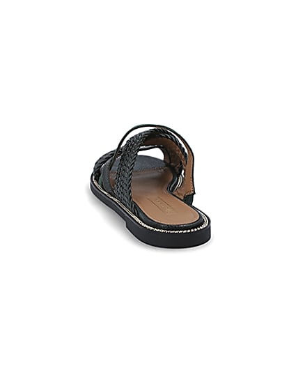 360 degree animation of product Dark green woven strap flat mules frame-8