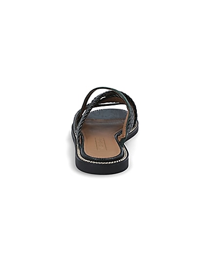 360 degree animation of product Dark green woven strap flat mules frame-9