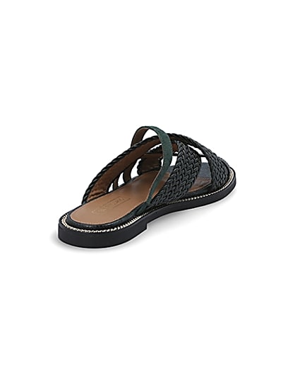 360 degree animation of product Dark green woven strap flat mules frame-11