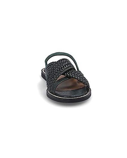 360 degree animation of product Dark green woven strap flat mules frame-20