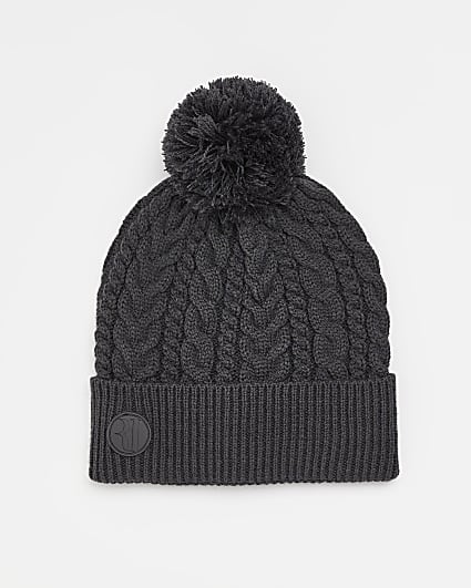 Dark Grey cable knit Beanie hat