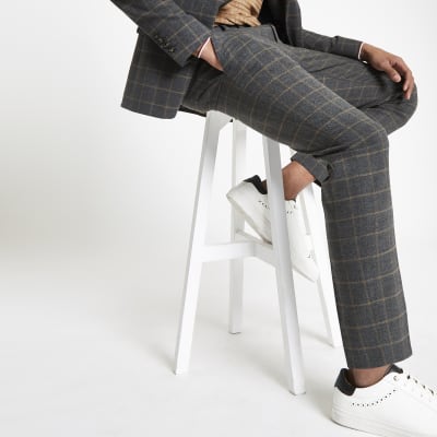 Dark grey check skinny suit trousers