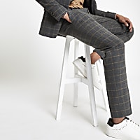 Dark grey check skinny suit trousers