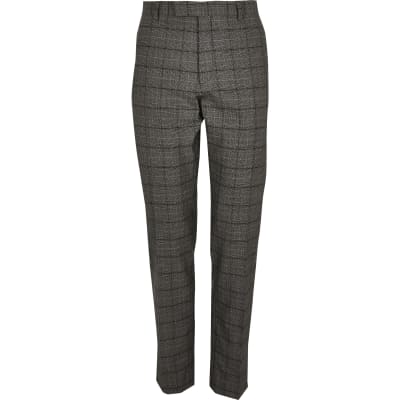 grey check stretch skinny trousers