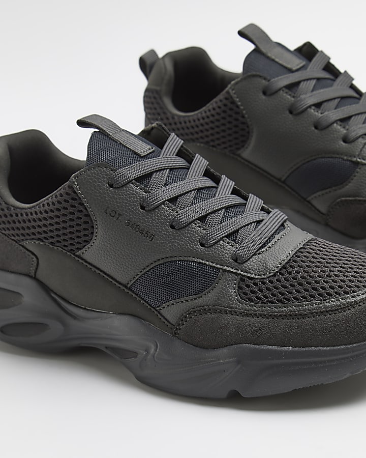 Dark grey chunky lace up runner trainers