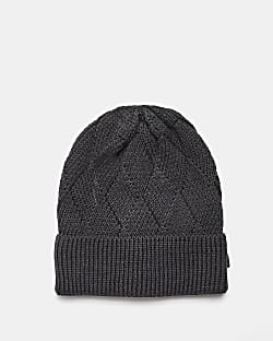 Dark grey knitted RI beanie hat