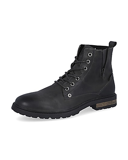 360 degree animation of product Dark grey leather zip up boots frame-1