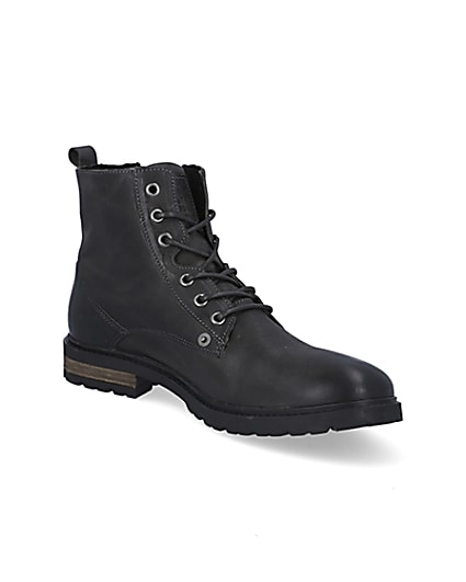 360 degree animation of product Dark grey leather zip up boots frame-18