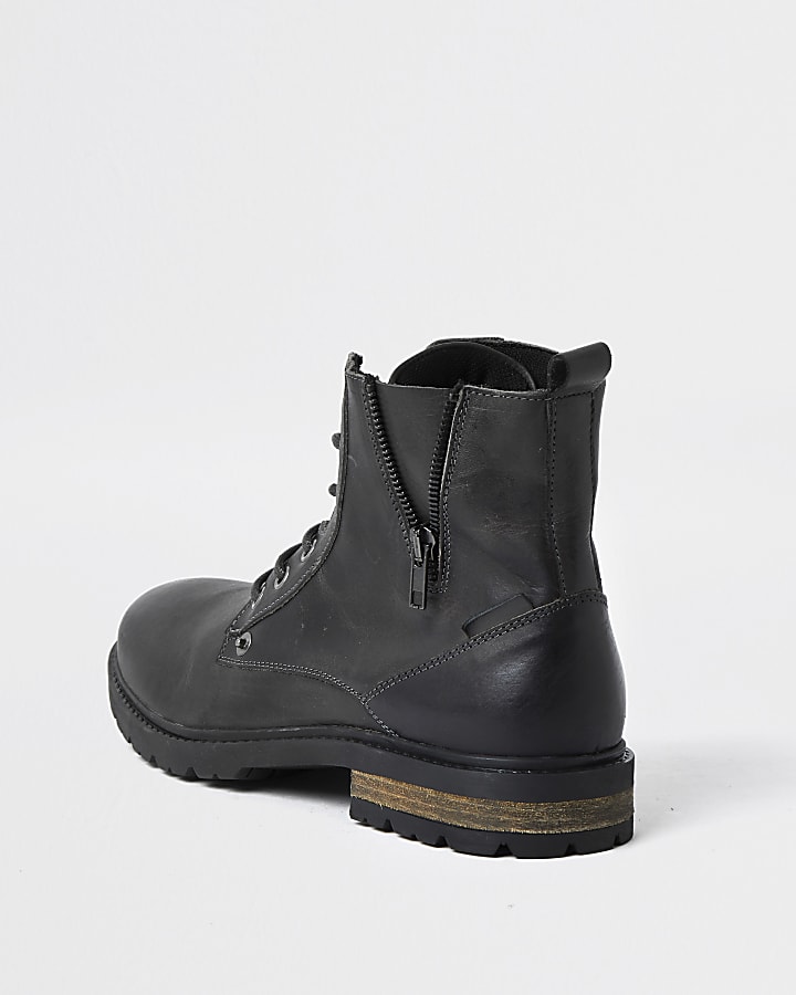 Dark grey leather zip up boots