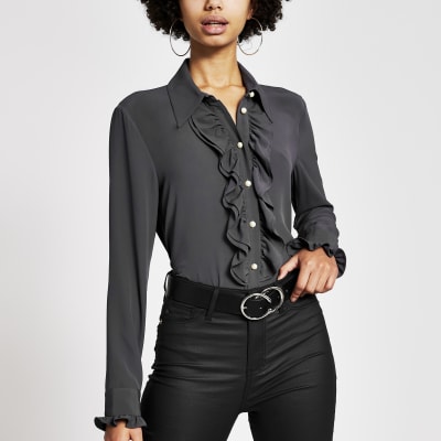 dark grey long sleeve shirt women's