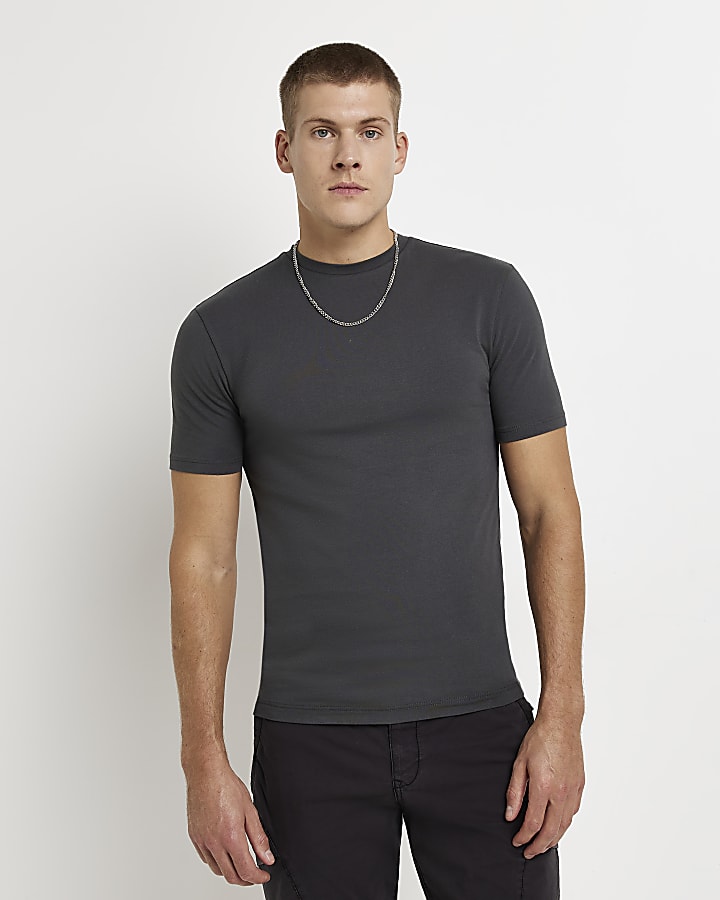Dark grey muscle fit t-shirt