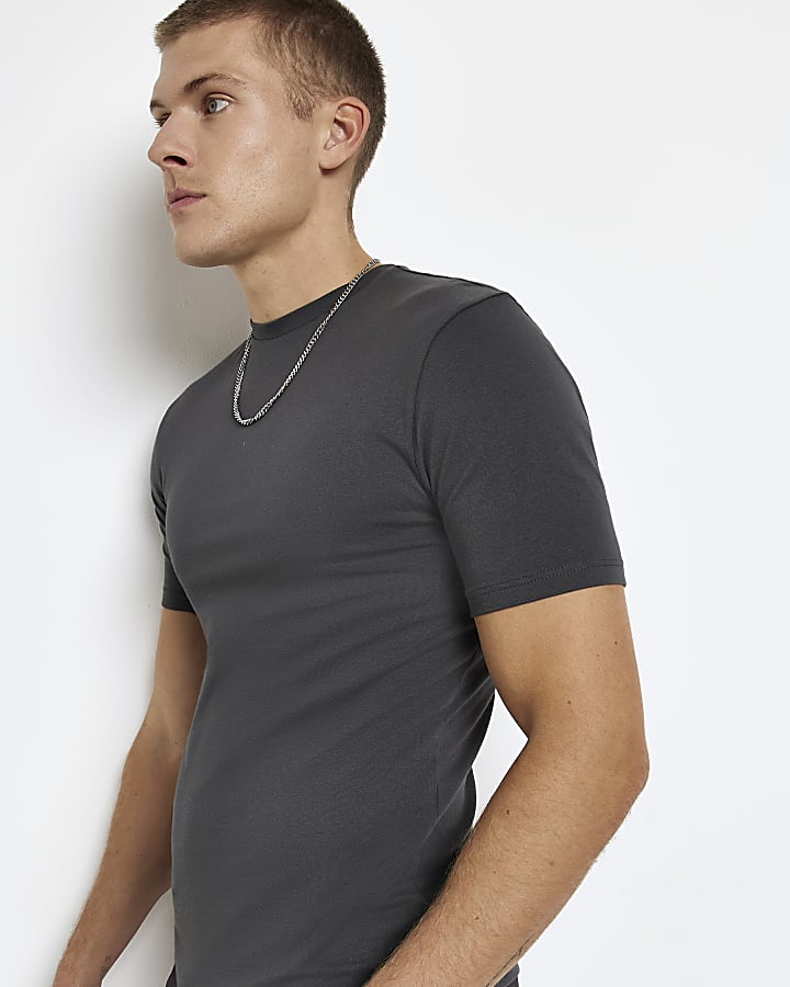 Dark grey muscle fit t-shirt