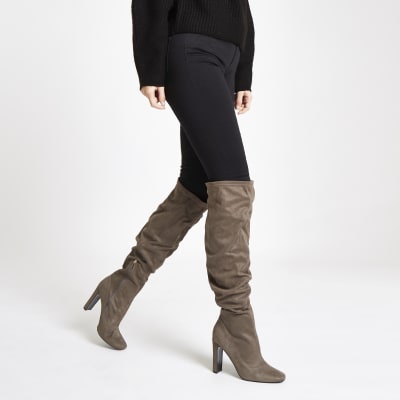 dark grey over knee boots