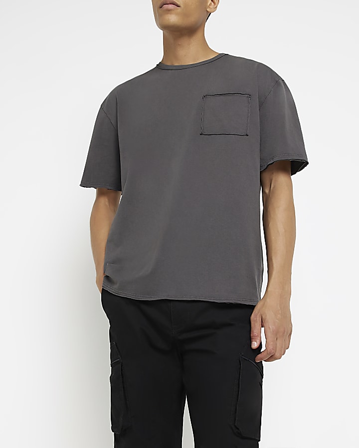 Dark Grey Oversized Fit Pocket T-Shirt