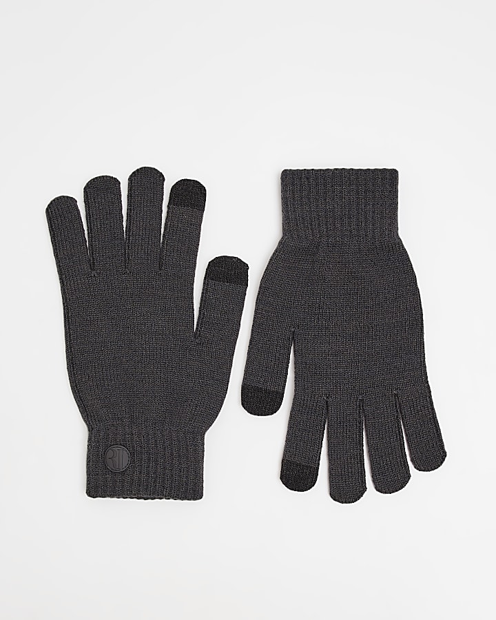 Dark grey RI Knitted Gloves