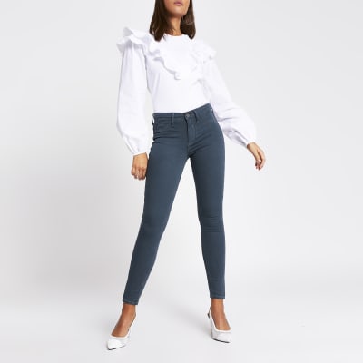 Dark grey split hem Molly mid rise jeggings