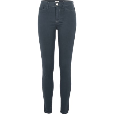 Dark grey split hem Molly mid rise jeggings