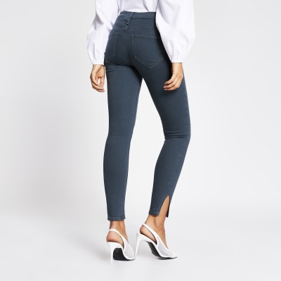 Dark grey split hem Molly mid rise jeggings