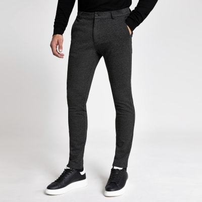 Dark grey textured skinny trousers River Island