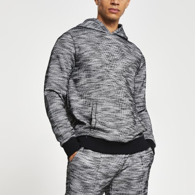 Dark grey textured slim fit hoodie | River Island