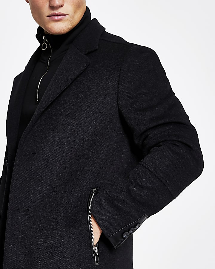 Dark grey wool zip pocket overcoat