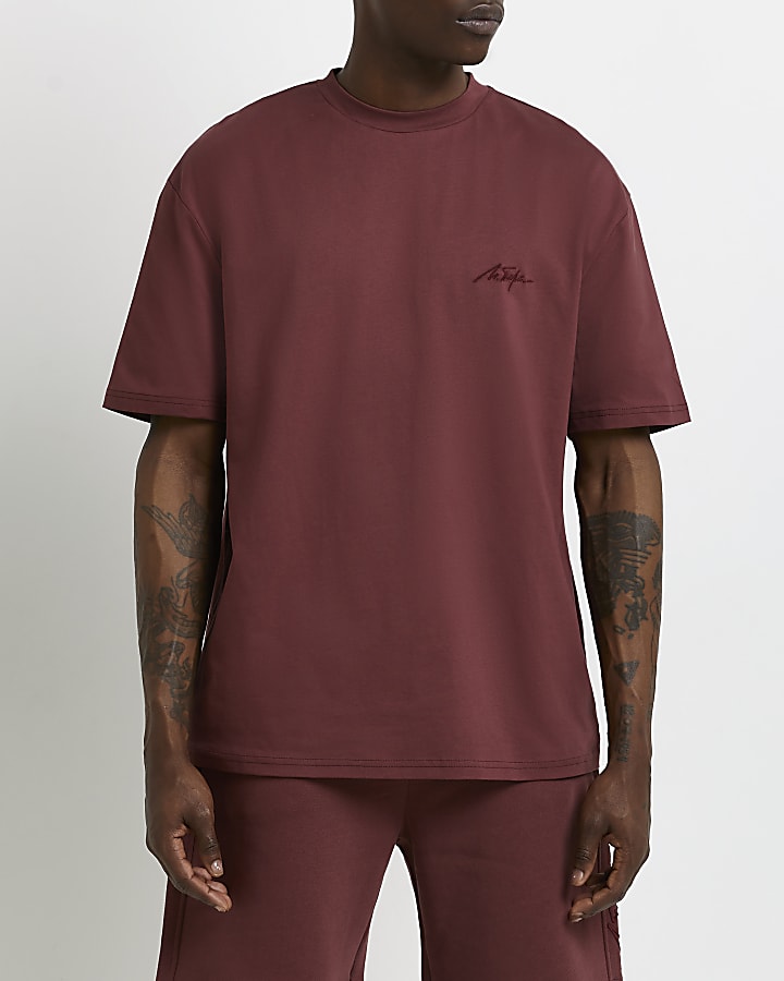 Dark pink oversized fit embroidered t-shirt