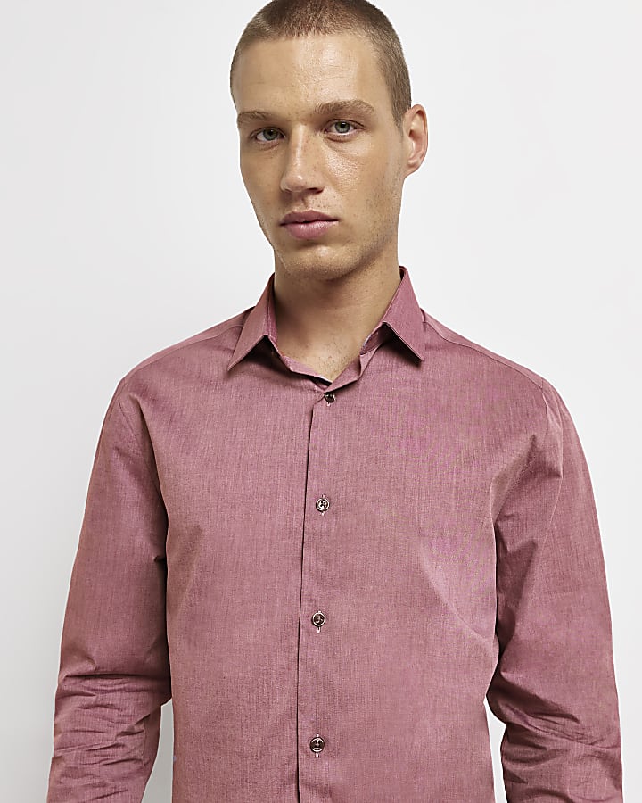 Dark pink slim fit long sleeve shirt
