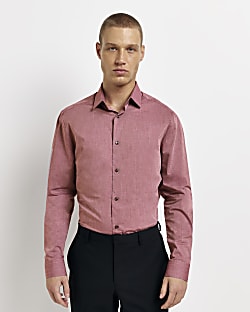 Dark pink slim fit long sleeve shirt
