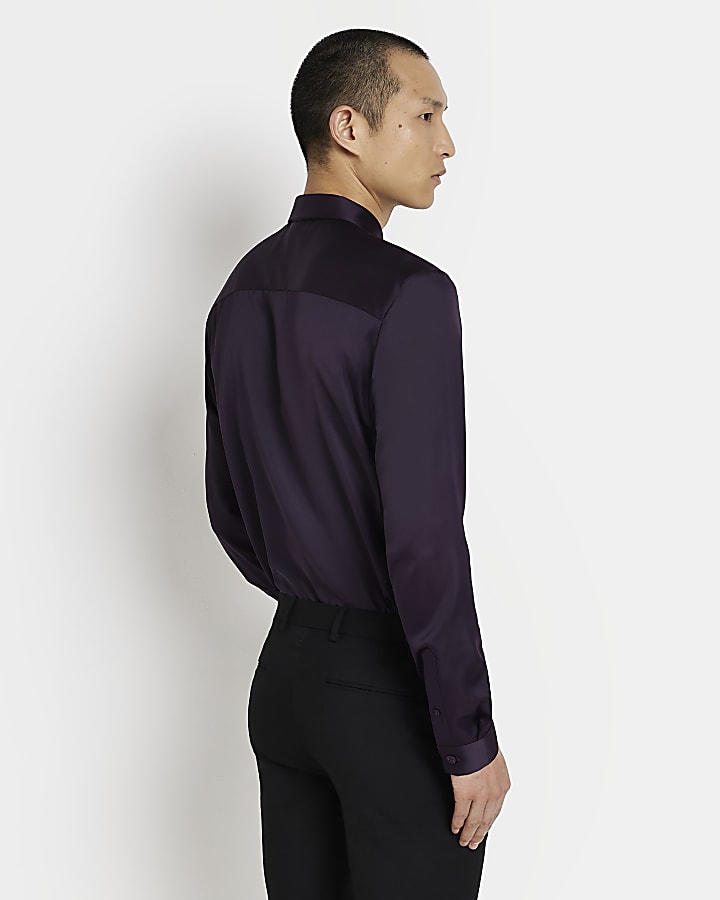 Dark Purple Slim fit smart long sleeve shirt
