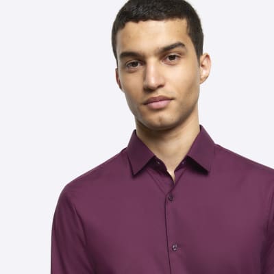 Dark purple slim fit smart shirt River Island
