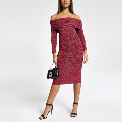 dark red bardot dress