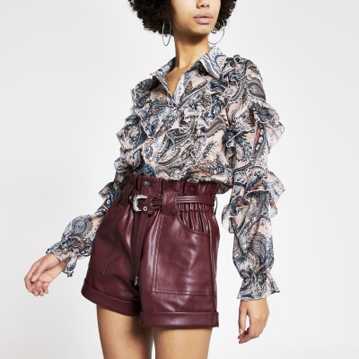 river island leather shorts