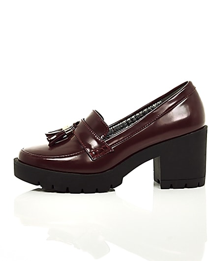 360 degree animation of product Dark red chunky tassel heeled loafers frame-22