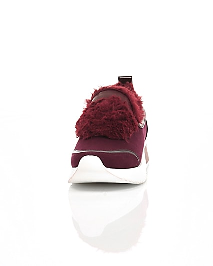 360 degree animation of product Dark red faux fur slip-on runner trainers frame-3