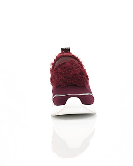 360 degree animation of product Dark red faux fur slip-on runner trainers frame-4