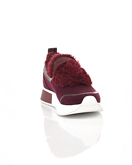 360 degree animation of product Dark red faux fur slip-on runner trainers frame-5