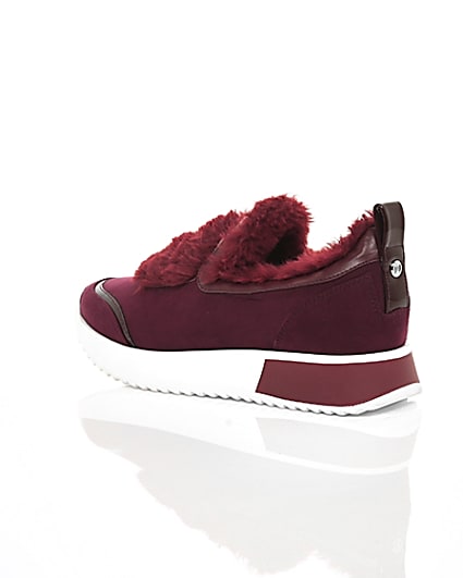 360 degree animation of product Dark red faux fur slip-on runner trainers frame-19