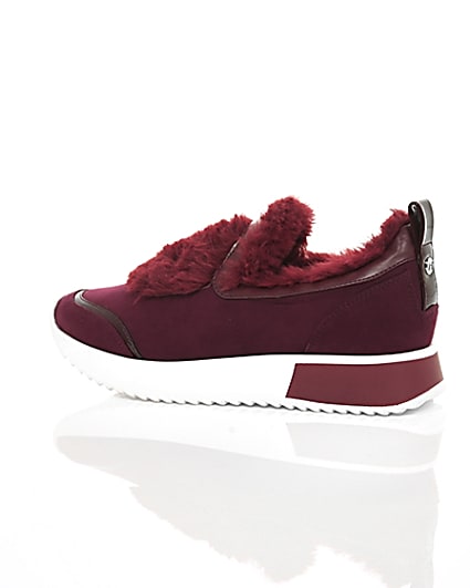 360 degree animation of product Dark red faux fur slip-on runner trainers frame-20