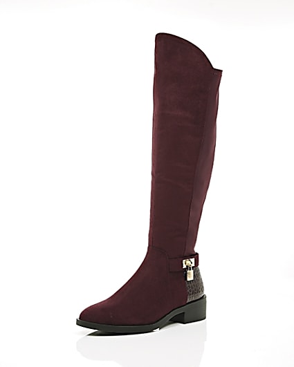 360 degree animation of product Dark red knee high riding boots frame-0