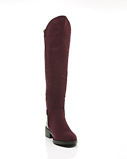360 degree animation of product Dark red knee high riding boots frame-5