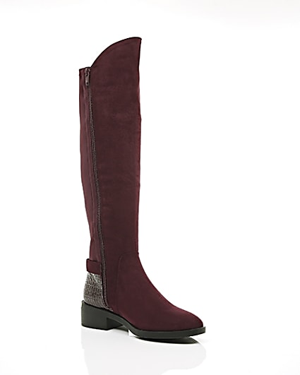 360 degree animation of product Dark red knee high riding boots frame-7