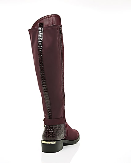 360 degree animation of product Dark red knee high riding boots frame-14