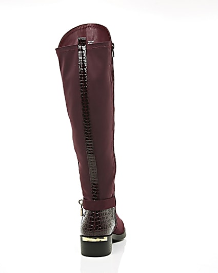 360 degree animation of product Dark red knee high riding boots frame-15