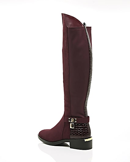 360 degree animation of product Dark red knee high riding boots frame-19